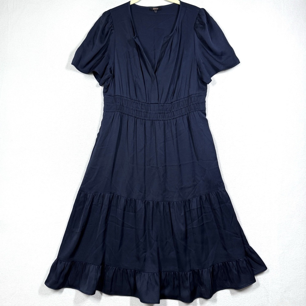 Quince Dress Women Large Washable Stretch Silk Tiered Midi Pockets Smocked Waist